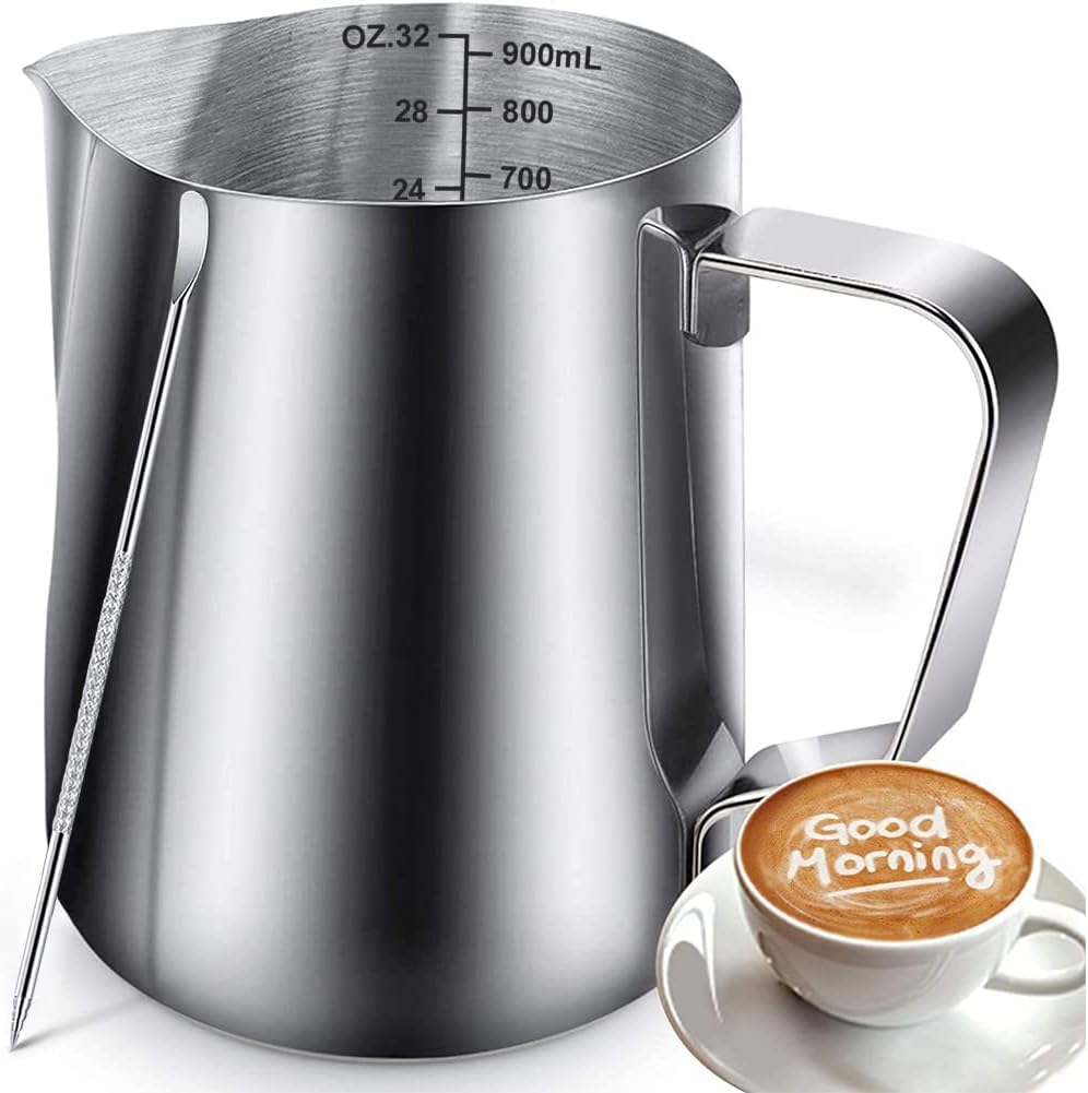 32oz Milk Frothing Pitcher, Stainless Steel Espresso Latte Cup Steaming Pitcher Creamer Cup, Milk Fr