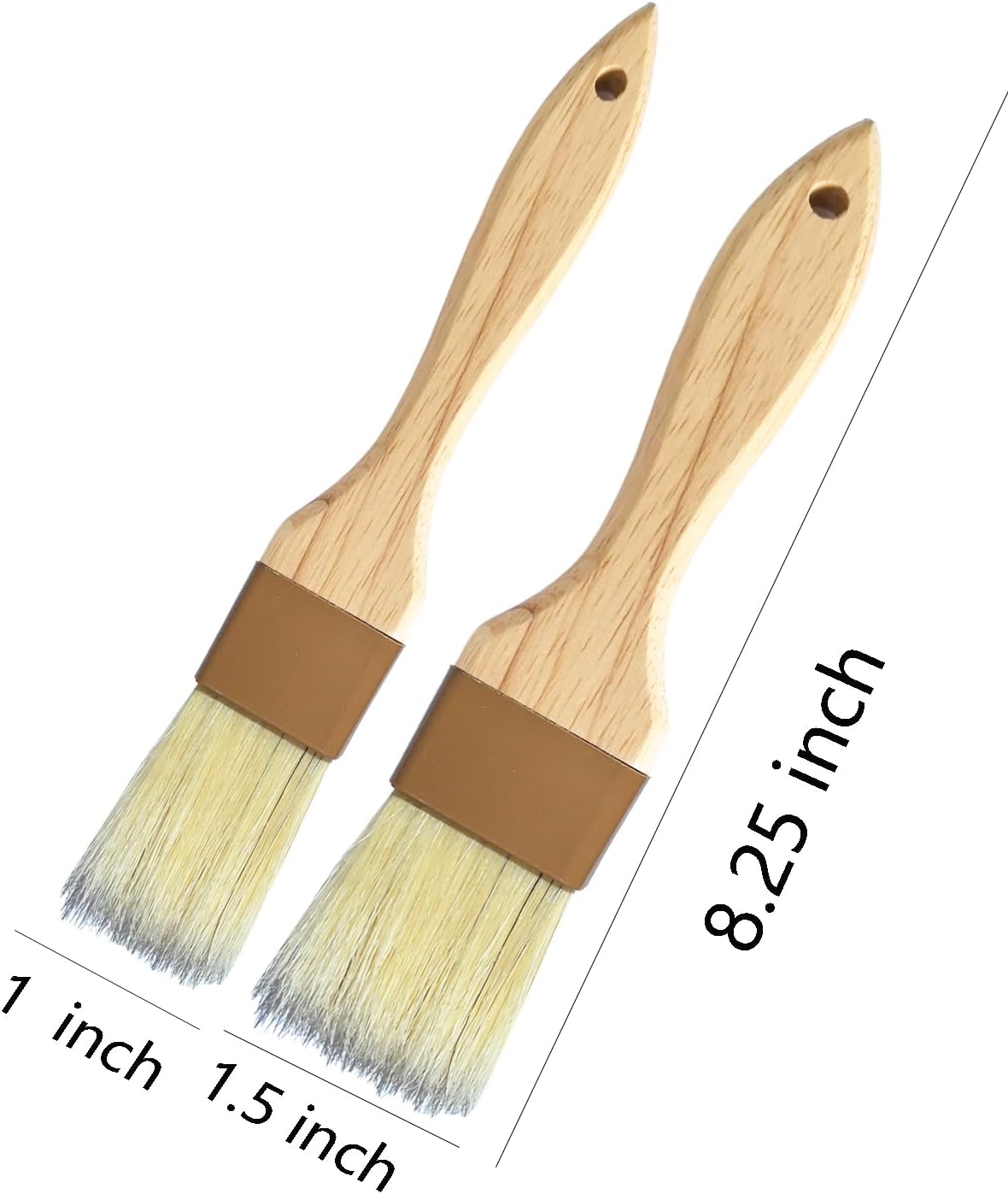 Natural Bristle Basting & Pastry Brush Set - 1.5"& 1" Food Grade Cooking Brushes