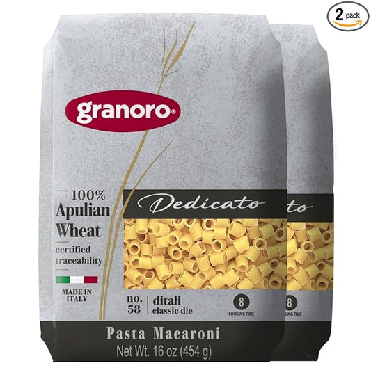 Granoro Dedicato Ditali Lisci #58 - Authentic Italian Pasta, Made from 100% Puglia Durum Wheat Semolina, Non-GMO, Vegan, 1