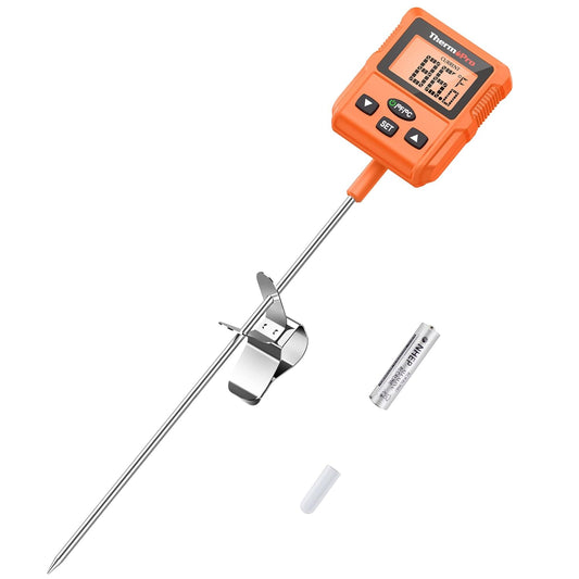 ThermoPro TP511 Digital Candy Thermometer with Pot Clip, Programmable Instant Read Food Meat Thermometer with 10'' Long