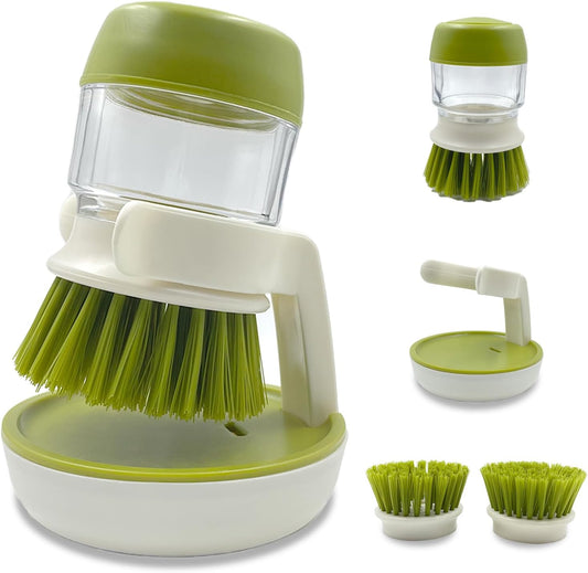 Soap Dispenser Dish Brush Palm Brush Scrub Brush Equipped with Storage Bracket and Drainage Base,Easy to Clean Kitchen