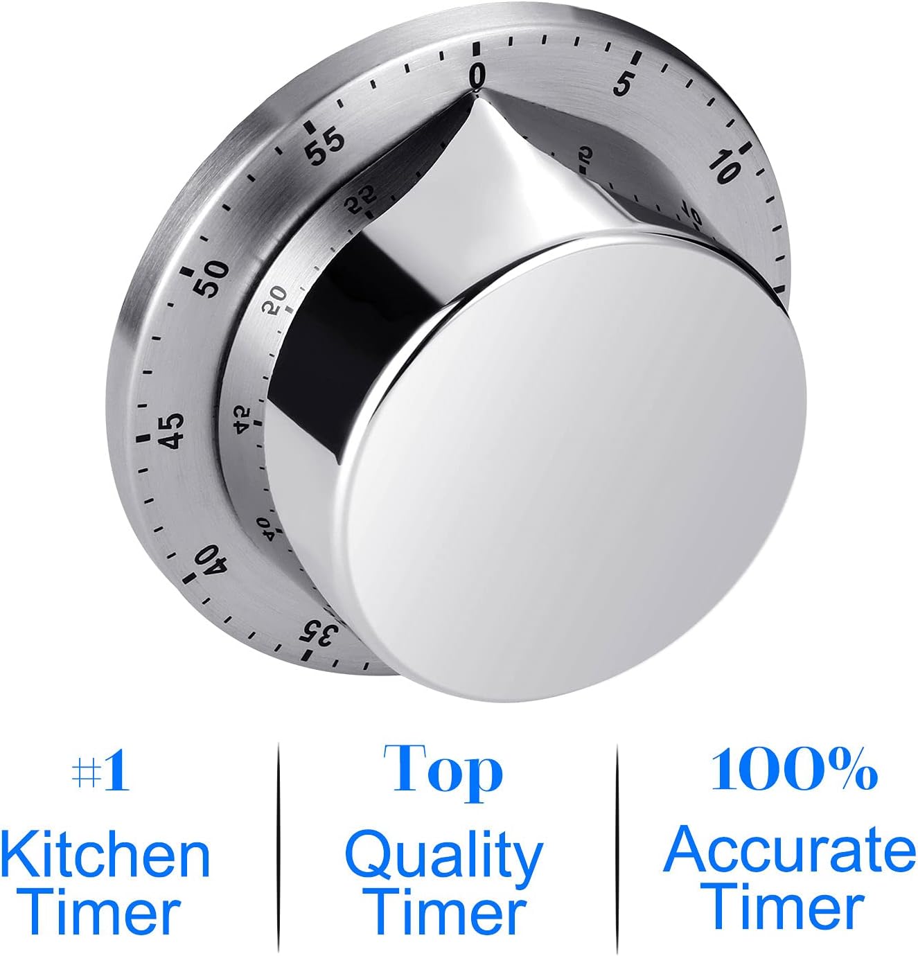 Albayrak Kitchen Timer, Chef Cooking Timer Clock with Loud Alarm, No Batteries Required, 100% Mechanical - Magnetic Backing, Exquisite Stainless Steel Body - Countdown Reminder - Silver 1Pack