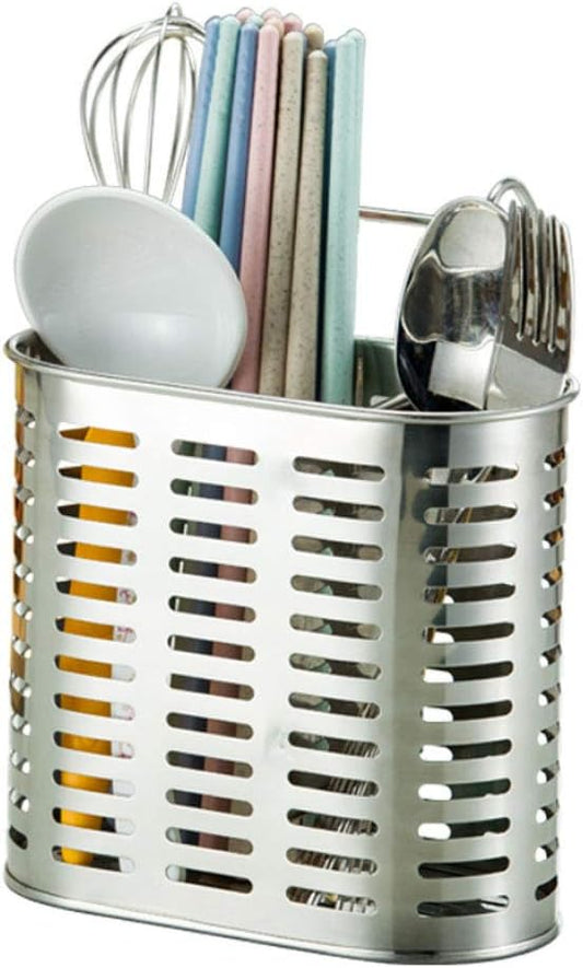 Stainless Steel Hanging 2 Compartments Mesh Utensil Drying Rack/Chopsticks/Spoon/Fork/Knife Drainer Basket Flatware Storage