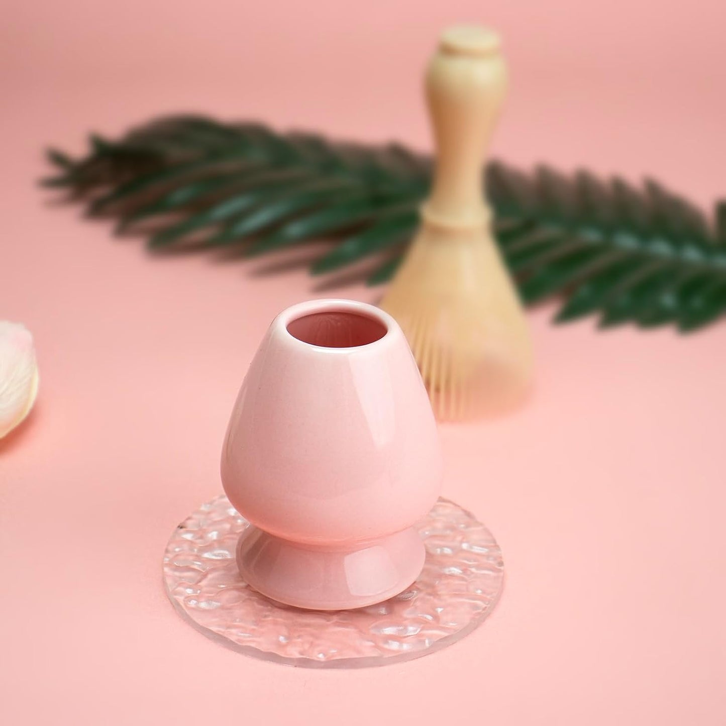Traditional Japanese Matcha Tea Whisk Holder, 70mm Chasen Stand, Pink Ceramic, 2.7"L x 2.5"W