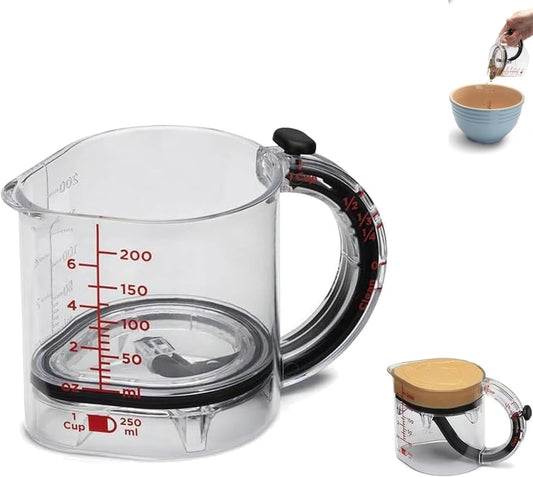 4-in-1 Adjustable Measuring Cup, Multi-Functional Measuring Cup with Scraper-Style Seal Base, Can Be Raised to Create Four