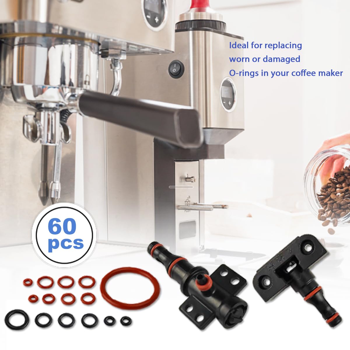 Wolfride 60Pcs Seal O-Ring Kit Gasket Seal Set Saeco Philips Gaggia Coffee Machine, Professional Coffee Machine O'Rings Maintenance Kit Seal O Rings Nozzle Gasket