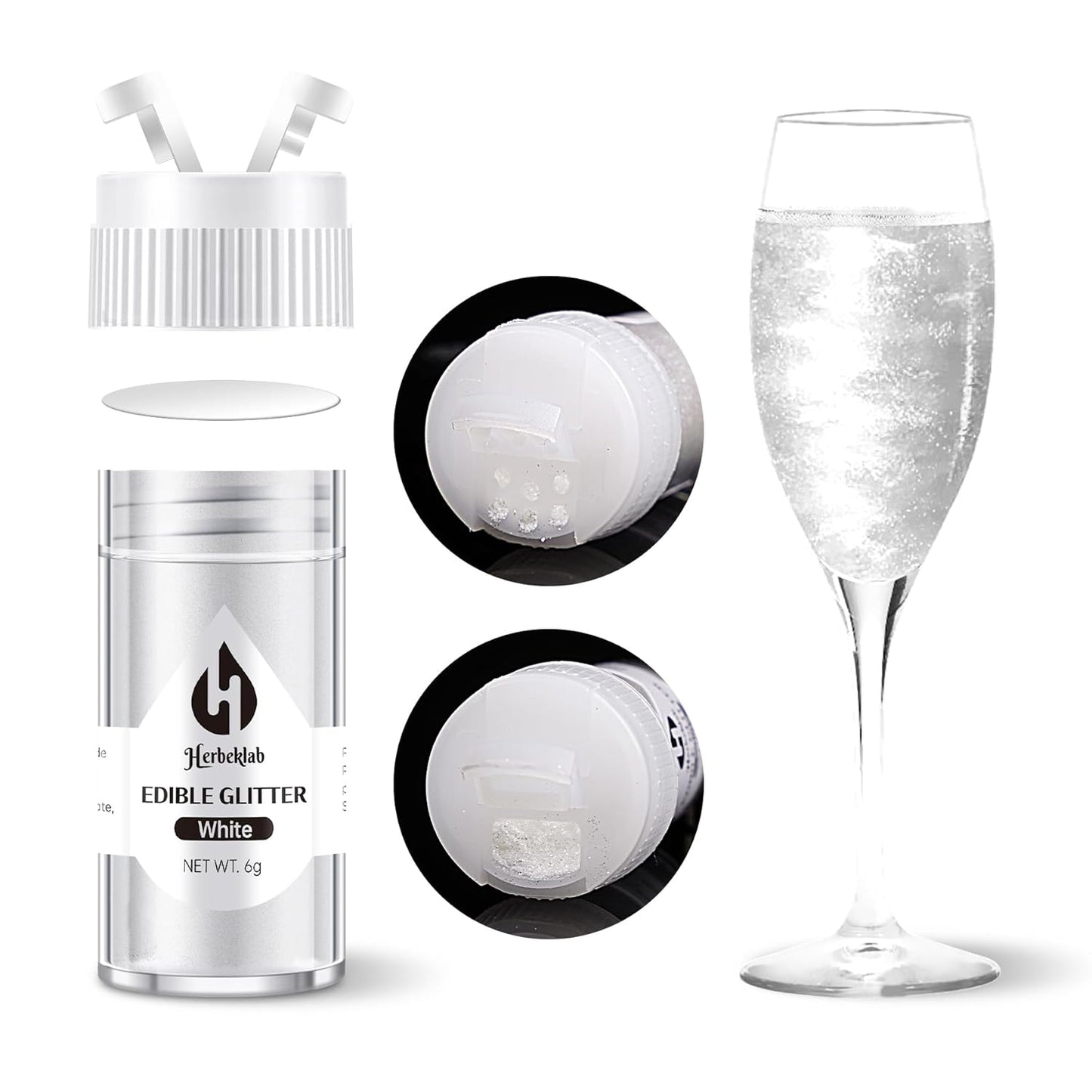 White Edible Glitter for Cocktails - 6g White Luster Dust Edible Drink Glitter Food Grade Metallic S