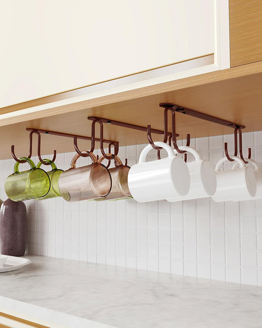 Mug Hooks Under Cabinet 3 Pack, Coffee Cup Hooks for Hanging Under Shelf, Mug Organizer Rack with 12 Hooks for Displaying