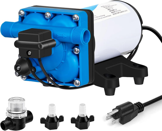 DC HOUSE 110V Camper Water Diaphragm Pump with Power Plug 42-Series 5.5GPM 70PSI High Pressure On Demand Self Priming Water