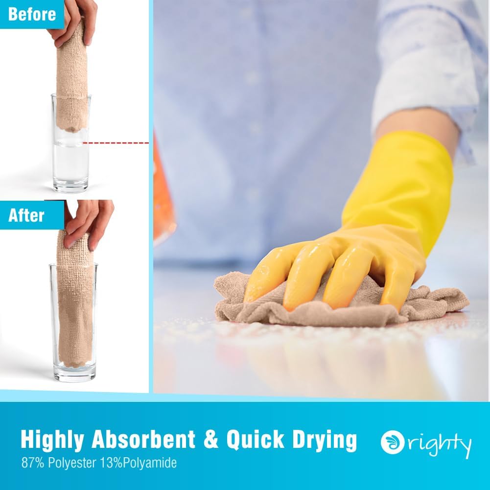 Orighty Microfiber Cleaning Cloth - 24 Pack, Brown Cleaning Rags 12x11 inch