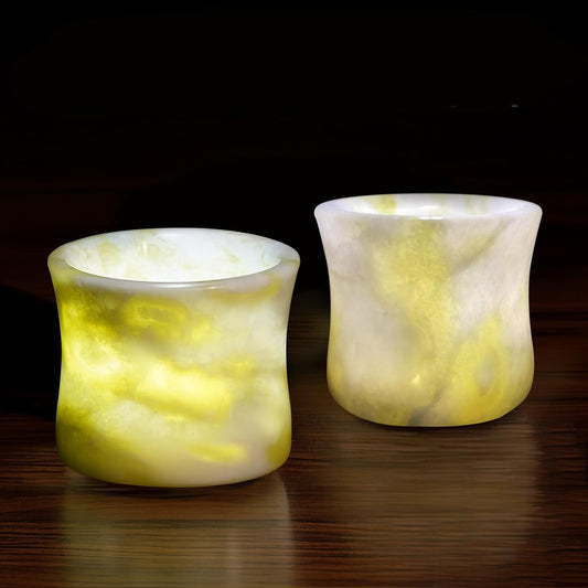 Handcrafted Natural Jade Shot Glasses – Set of 2 | 1.3 oz Whiskey, Espresso & Tequila Cups in Unique Bamboo Joint Shape,