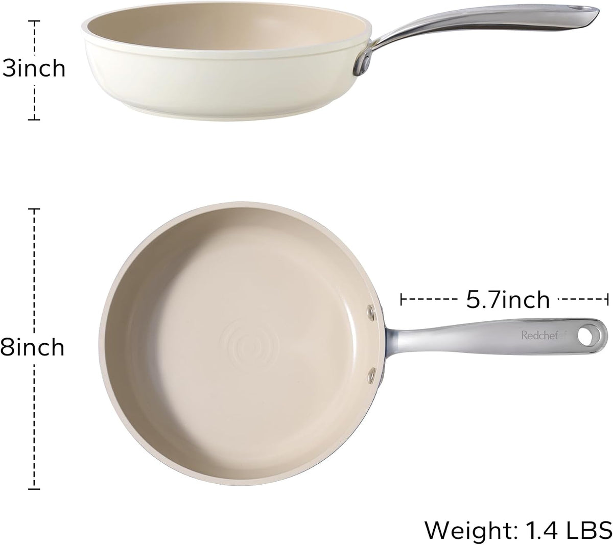 Redchef Ceramic Non Stick Frying Pans, 8" Skillet, Omelette Egg Pan with Stay Cool Handle, Ceramic Chef Pan for Cooking Non Toxic, PFOA & PFAS Free, Induction Compatible, Oven & Dishwasher Safe(Beige)