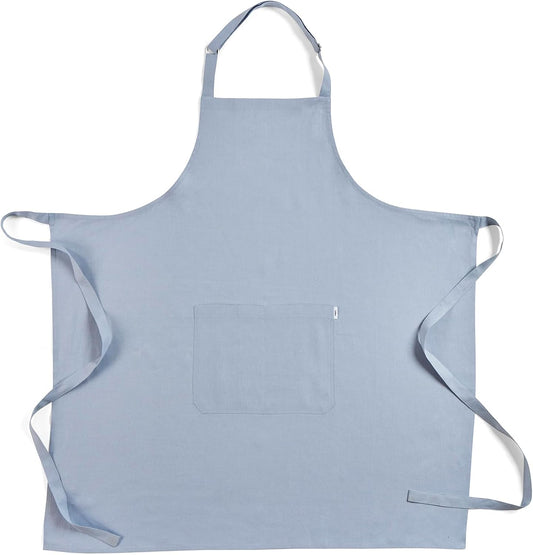 Solino Home 100% Pure Linen Apron Dusty Blue, Full Midi Apron 38 x 36 in | Linen Chef Wear an apron with pockets for cooking, hosting and gifting, soft plain weave, artisan crafted, OEKO-TEX Certified
