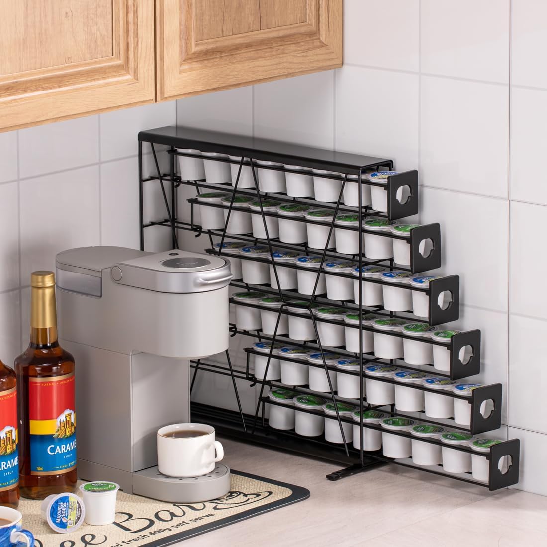 FlagShip 6-Tier Coffee Pod Holder for K Cup - 48 Capsule Max Capacity Metal Rack, Ultra-Efficient Corner Storage Space Saving Design
