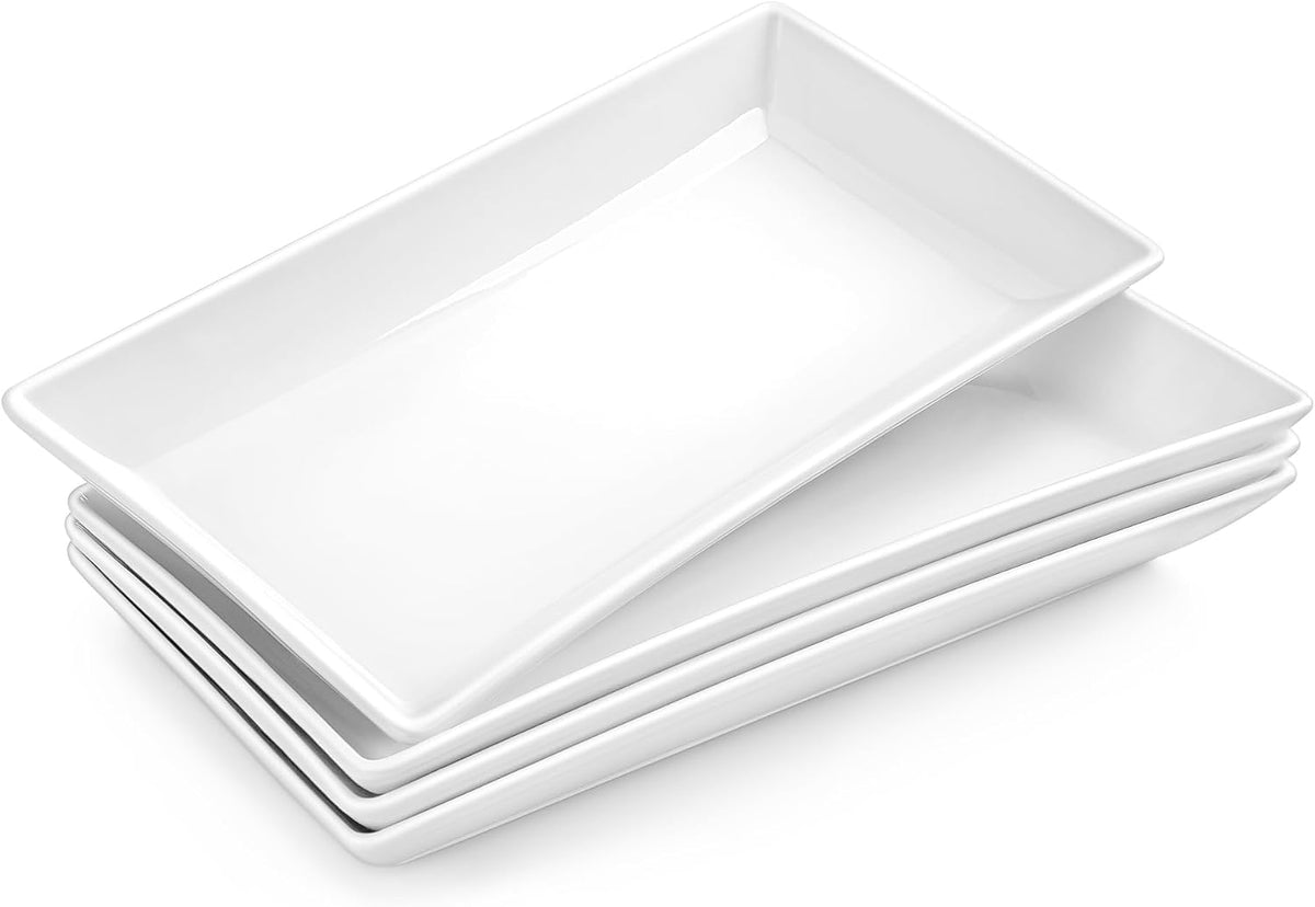 MALACASA Porcelain Serving Platters Set of 4,12 in Rectangular White Trays | 12 Inch Serving Trays and Platters Perfect for Party, Appetizer and Food Serving, Microwave and Dishwasher Safe