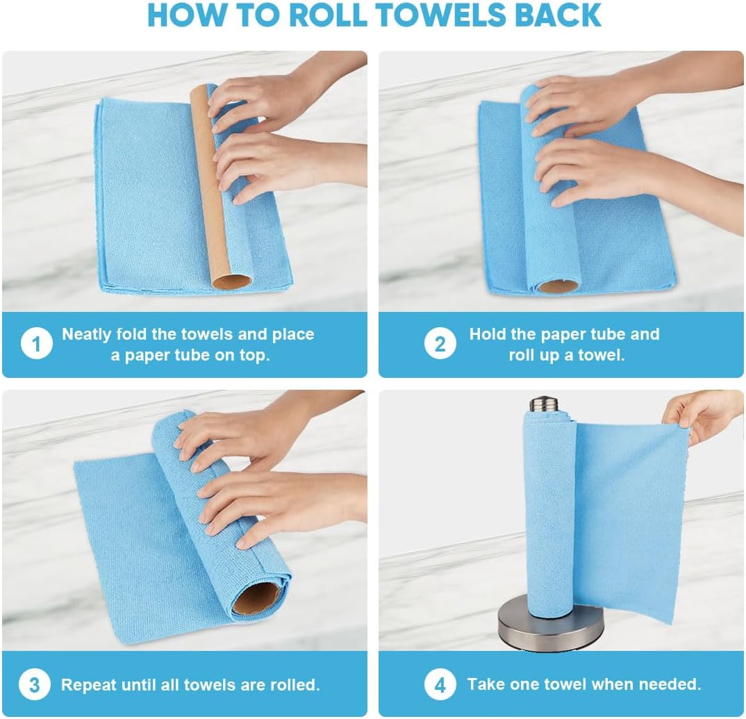 AIDEA Microfiber Cleaning Cloth 330 Sheets 6 Roll, Blue Shop Towels 11×9"