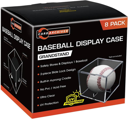 8 Pack Baseball Display Cases - UV Protected Acrylic Square Baseball Holder, Official Size Baseball Display Boxes, Clear