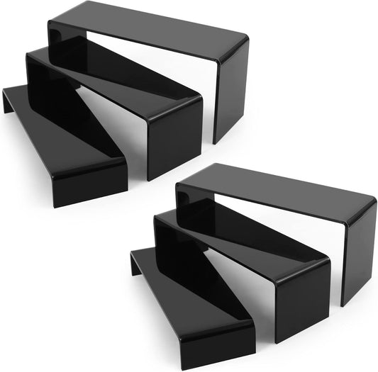 Goabroa Black Acrylic Display Risers, 3 Tiers 2 Set (6 Pcs) Acrylic Shelves Organizer Display Stand, Conutertop Desktop