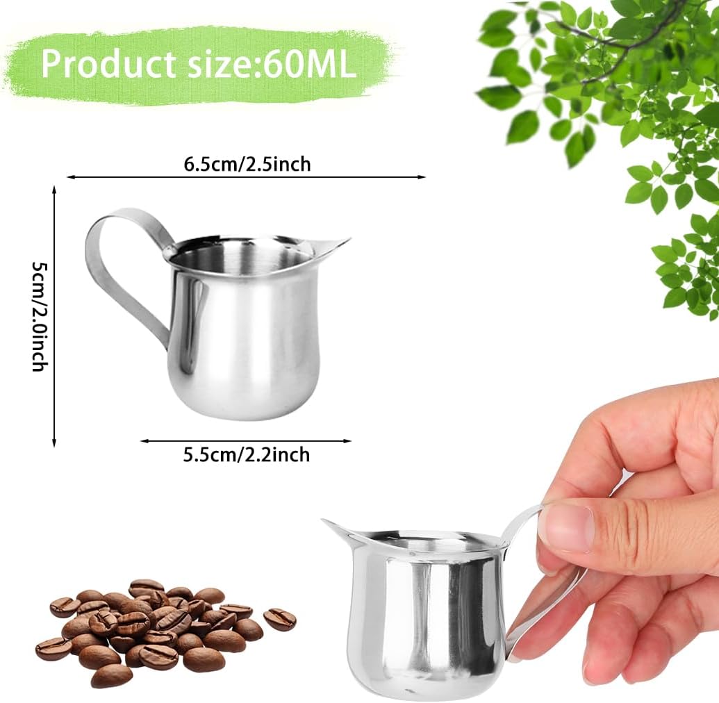 Rolin Roly 2Pcs 1.5 oz Milk Frothing Pitcher Stainless Steel Small Bell-Shaped Creamer Mini Coffee Jug for Barista Cappuccino Espresso Cups Latte Art Pitcher