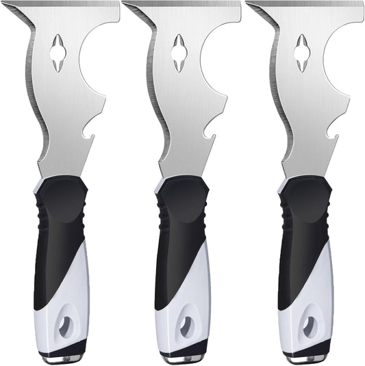 Mister Rui Paint Scraper, 3 Pack Multi Use Paint Tools Putty Knife 10 in 1, Paint Scraper Tools for Painting, Metal Scraper