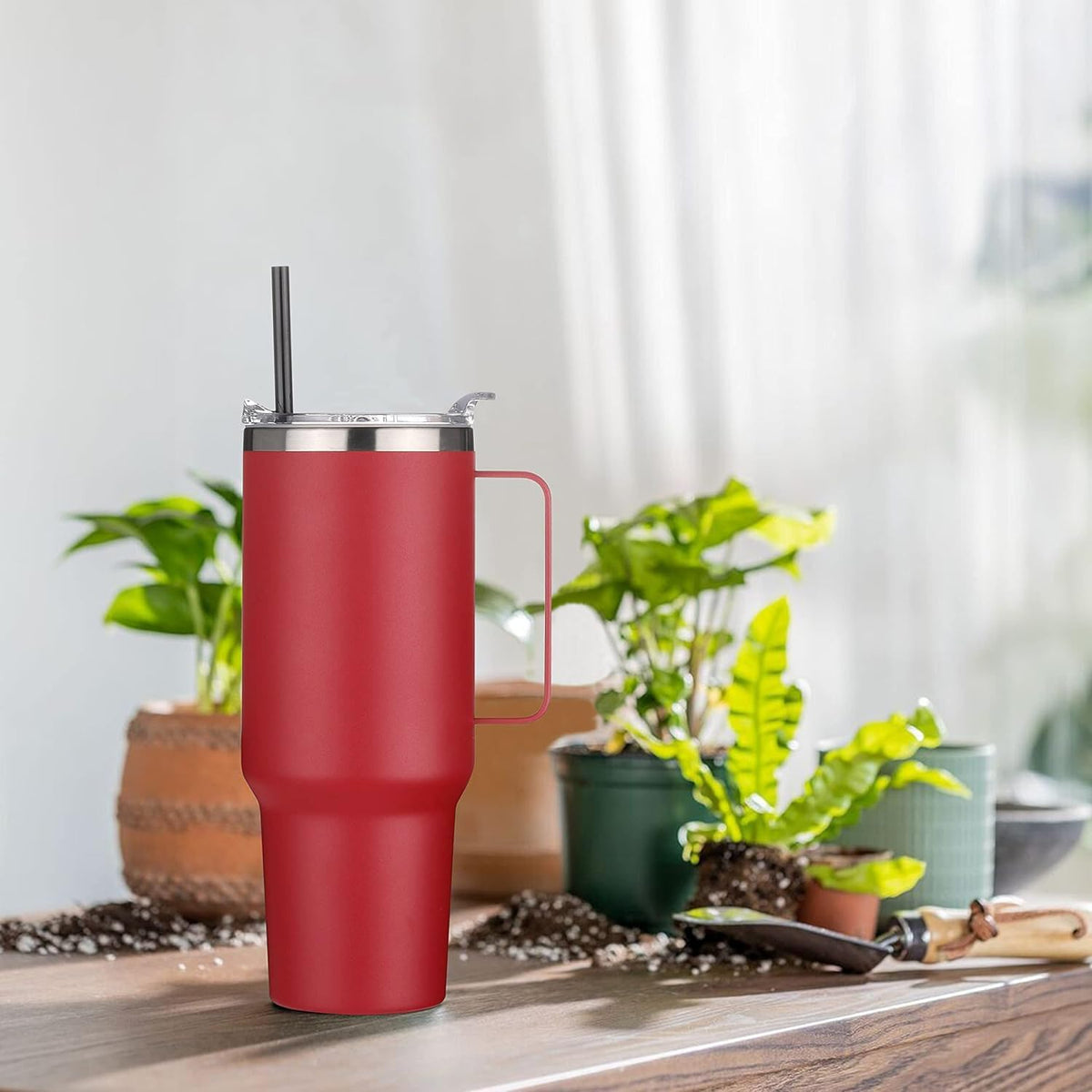 HASLE OUTFITTERS 40 oz Stainless Steel Tumbler with Handle, Vacuum Insulated Tumblers Bulk, Reusable Double Wall Travel Coffee Mug, Durable Powder Coated Water Bottles(Wine Red, 1)