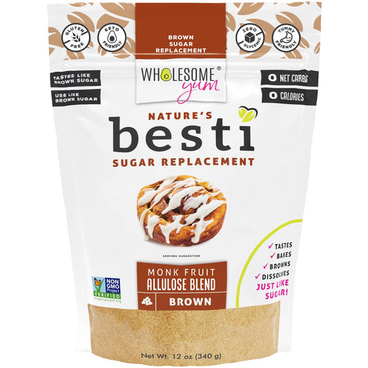 Wholesome Yum Besti Brown Sugar Substitute, Monk Fruit Allulose Sweetener | Keto Brown Allulose Blend. Moist, Sugar Free, Zero Calorie, 0 Carb, No Erythritol, Non GMO, Natural, No Aftertaste (12oz)