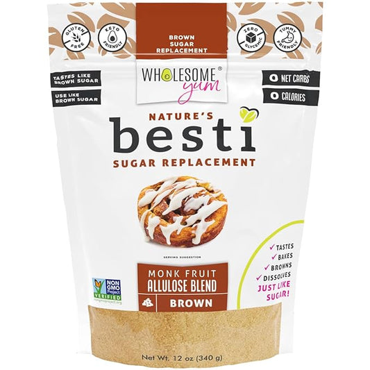 Wholesome Yum Besti Natural Brown Sugar Substitute - Keto Brown Monk Fruit Sweetener Blend With Allulose (No Erythritol) -