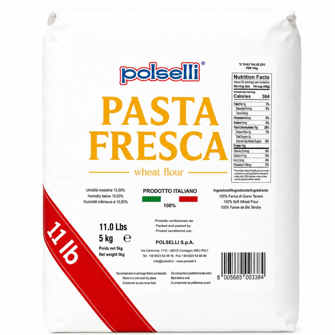 POLSELLI Fresh Pasta Flour, Tipo 00, 100% Soft Wheat Flour, 5 kg (11 lbs)