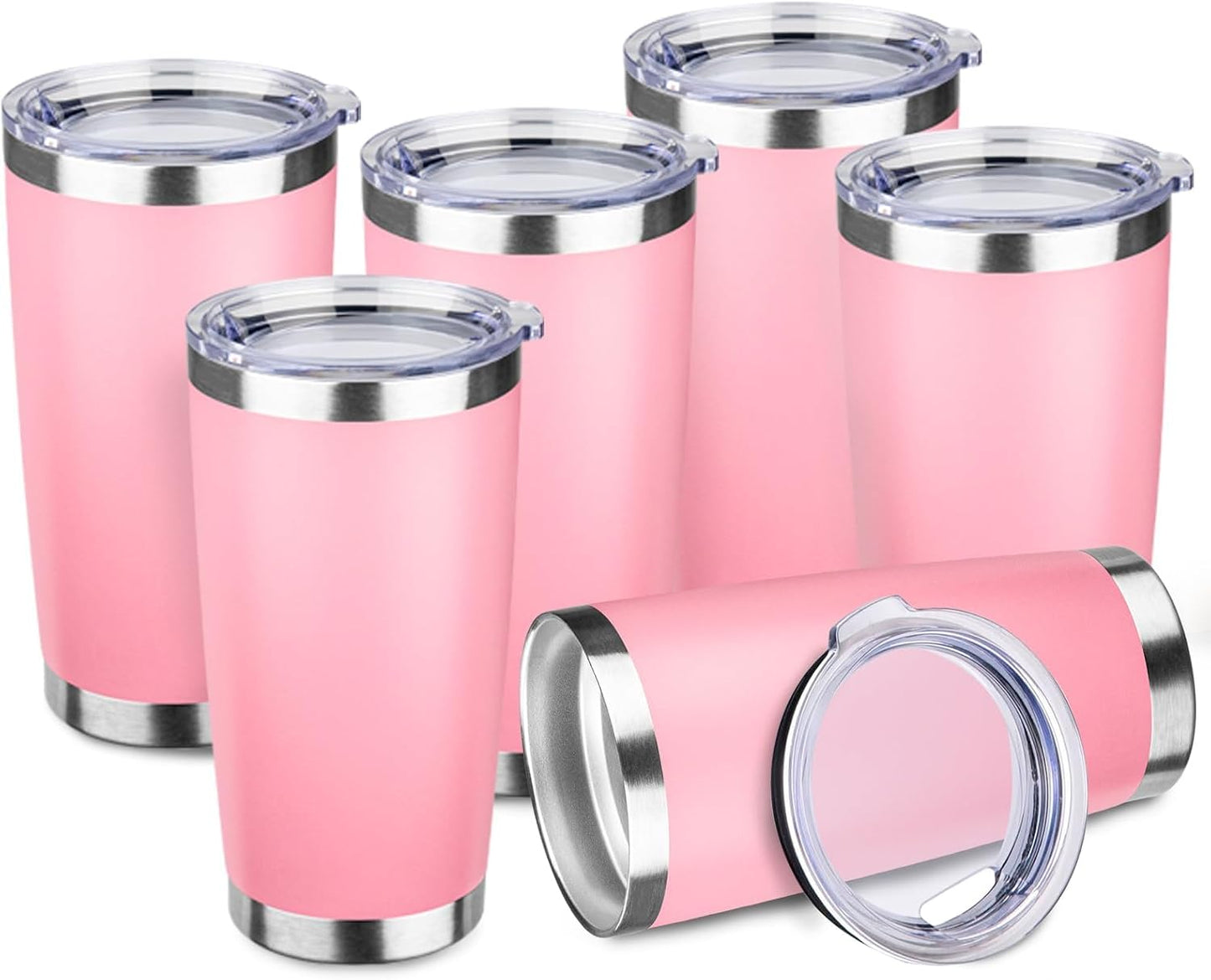 StarSpeed 6 Pack 20oz Stainless Steel Travel Coffee Tumbler,Light Pink | Travel Coffee Mug Bulk,Spill-proof Lid,Double Wall,BPA-free Travel Cups,Insulated Cup Fits Car Cupholders