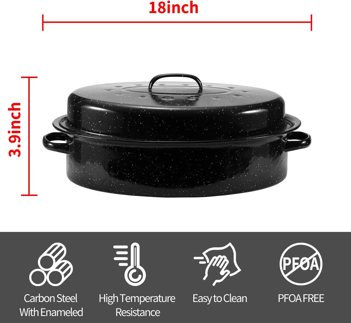 Granite Roasting Pan, 18” Enameled Roasting Pan with Domed Lid.