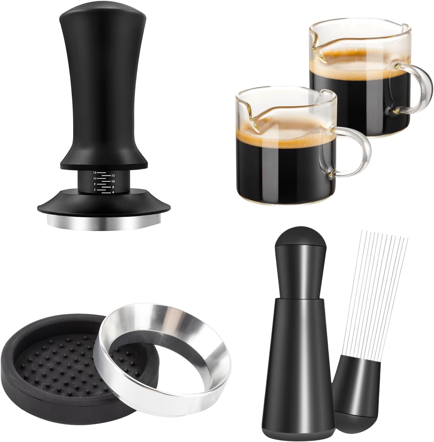 54mm Espresso Accessories Kit - 54mm Tamper Suitable for 54mm bottomless portafilter and 4 OZ Espresso Cups Set of 2 - WDT Tool Dosing Funnel Espresso Machine Accessories Distribution Tool