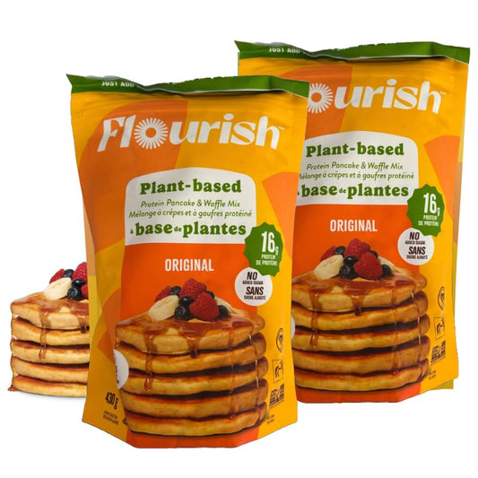 Flourish Plant-Based Protein Pancake & Waffle Mix, Gluten-Free, Dairy-Free, Nut-Free, Soy-Free, Vegan, Non-GMO, All-Natural