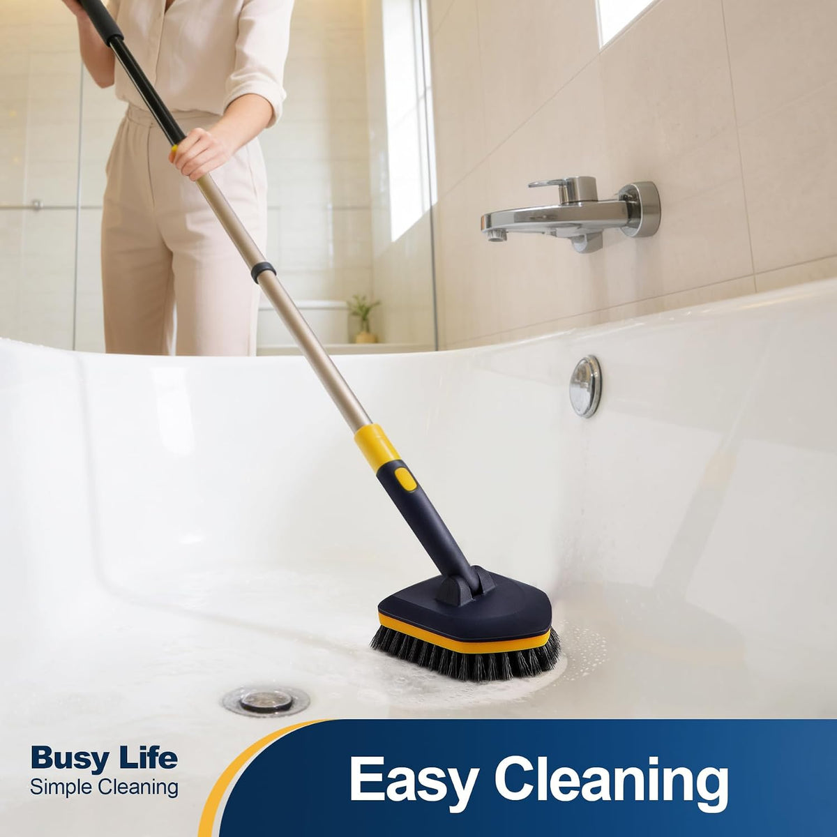 Yocada Tub Tile Scrubber Brush 2 in 1 Cleaning Brush 4*Scouring Pads 58.2"