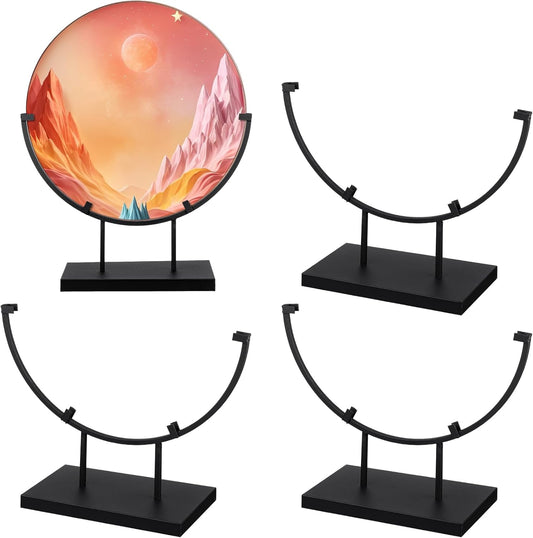 Blulu 4 Pcs 12 Inch Round Metal Display Stands for Stained Glass Art Fused Display Stands Decorative Fused Glass Art Base