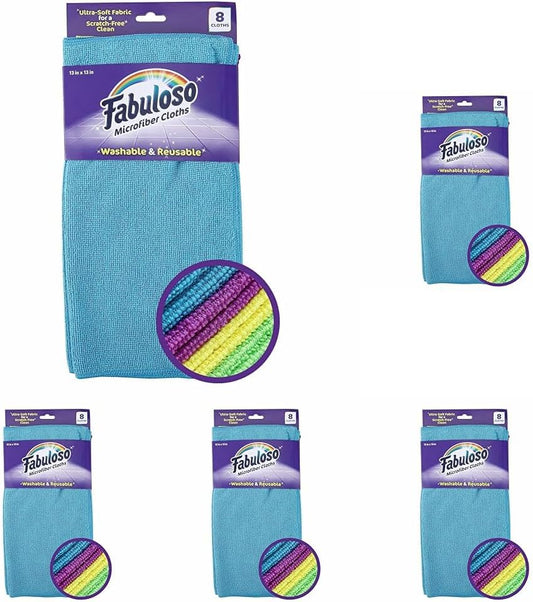Fabuloso Microfiber Cleaning Cloths, 8 ct, Rainbow Colors | Lint-Free, Scratch-Free Cleaning Cloths for Surfaces and Wood