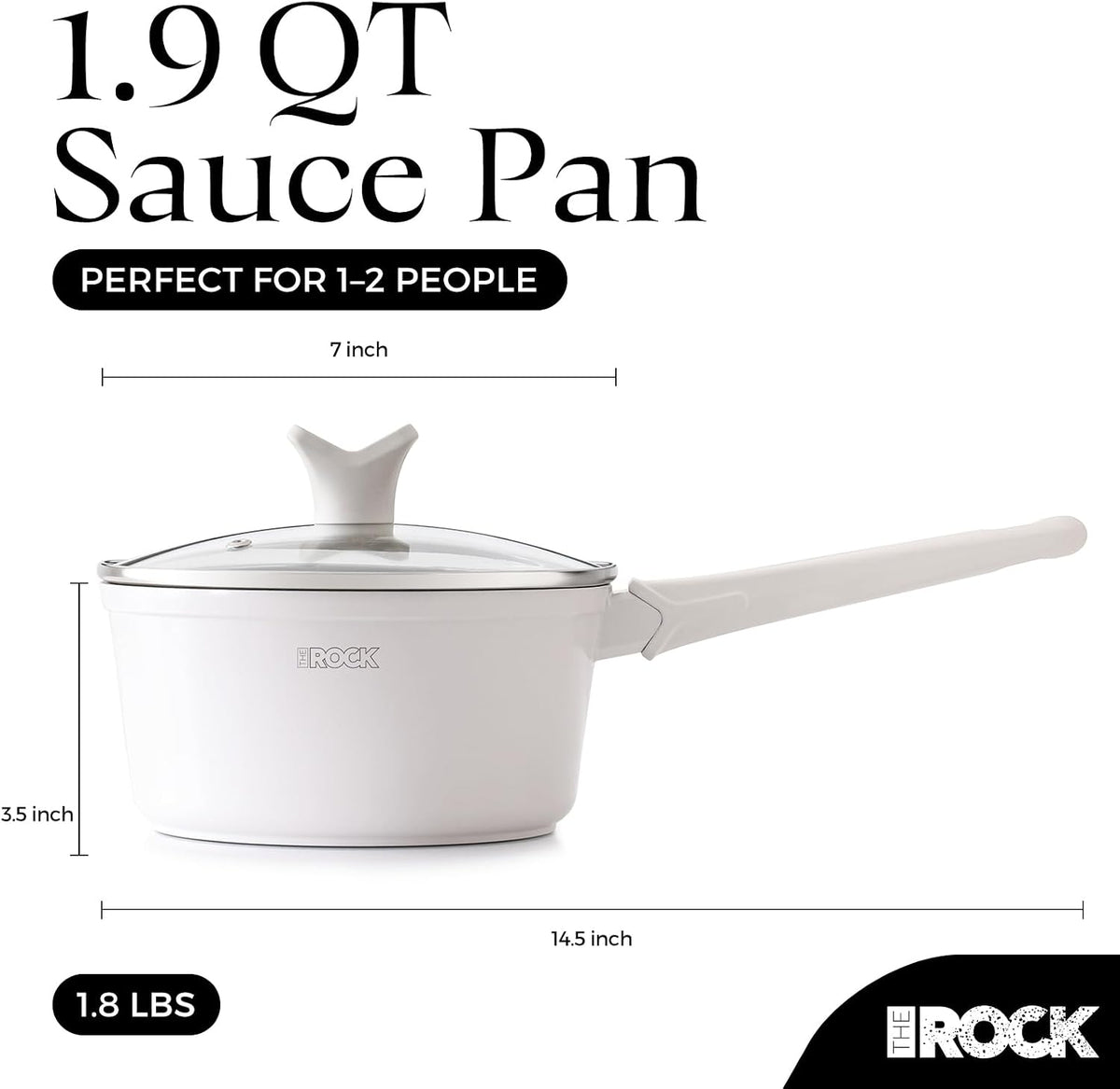 THE ROCK SOHO Ceramic Nonstick Saucepan with Lid, 2 Quarts Non Toxic Small Pot with PPG Fusion Pro Coating–Nothing Sticks, Never Warps, Lasts Longer, Induction Compatible, PTFE, PFOA&PFAS Free, Cream