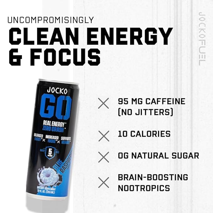 Jocko GO Energy Drink - Keto, Vitamin B12, Vitamin B6, Electrolytes, L Theanine, Magnesium- Energy Boost, Sugar Free Nootropic Monk Fruit Blend - 12 Pack (Black Cherry Vanilla)