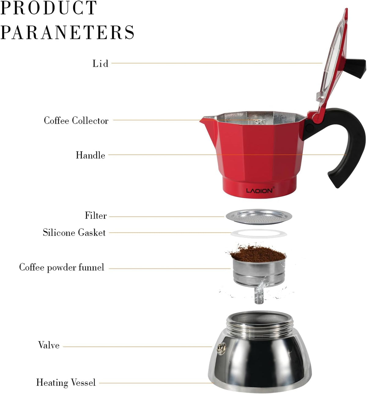 LAOION Stovetop Espresso Maker, 3Cup Moka Pot, Espresso Machine | Compatible with Induction Cooktops, 150ml Stainless Steel &amp; Aluminum Cuban Coffee Maker for Cafetera Cubana, Red