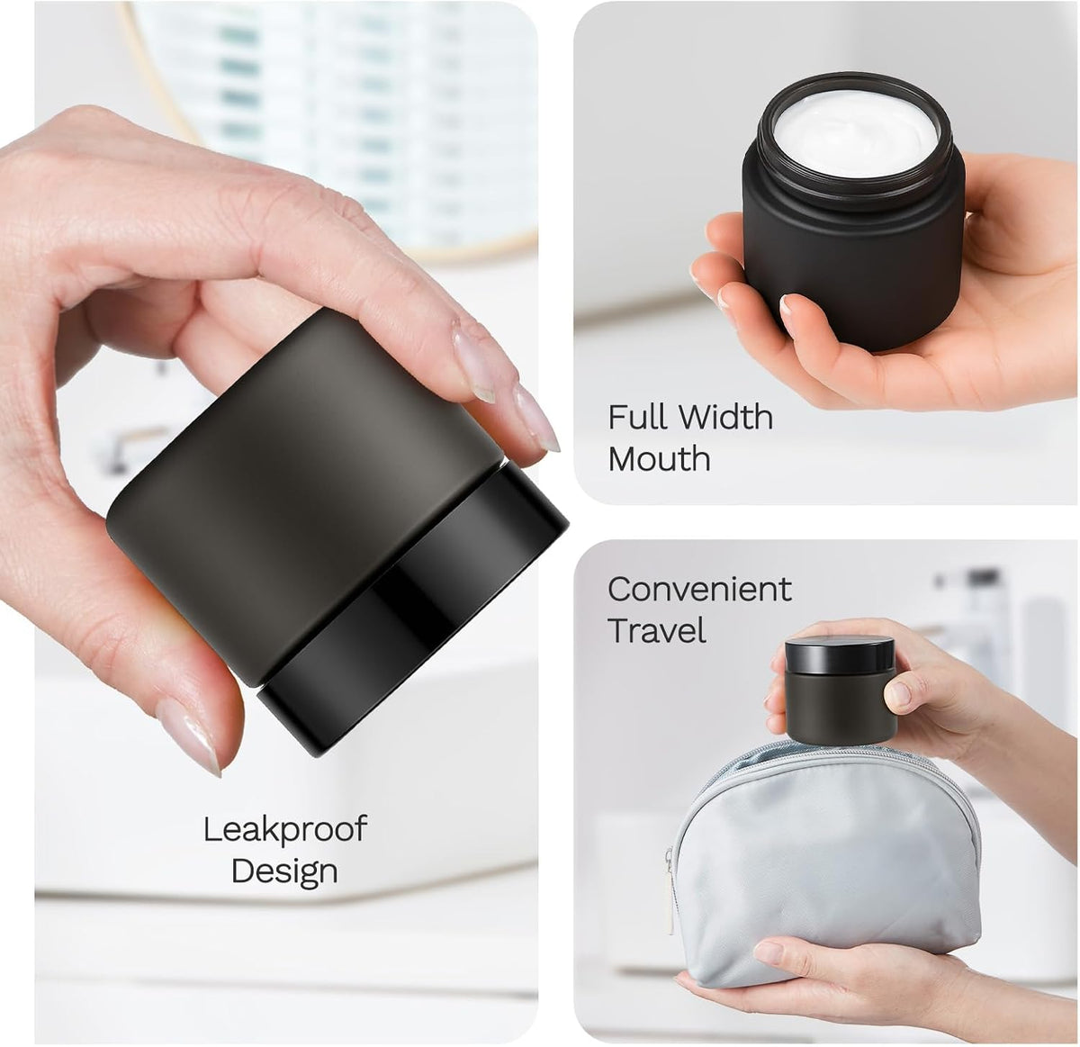 Bumobum 48 Pack 2 oz Black Small Glass Jars with Black Lids