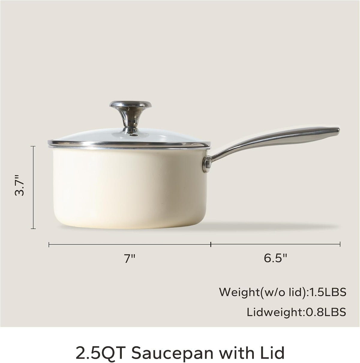 Redchef Ceramic Sauce Pan with Lid, 2.5QT Nonstick Saucepan, Beige White