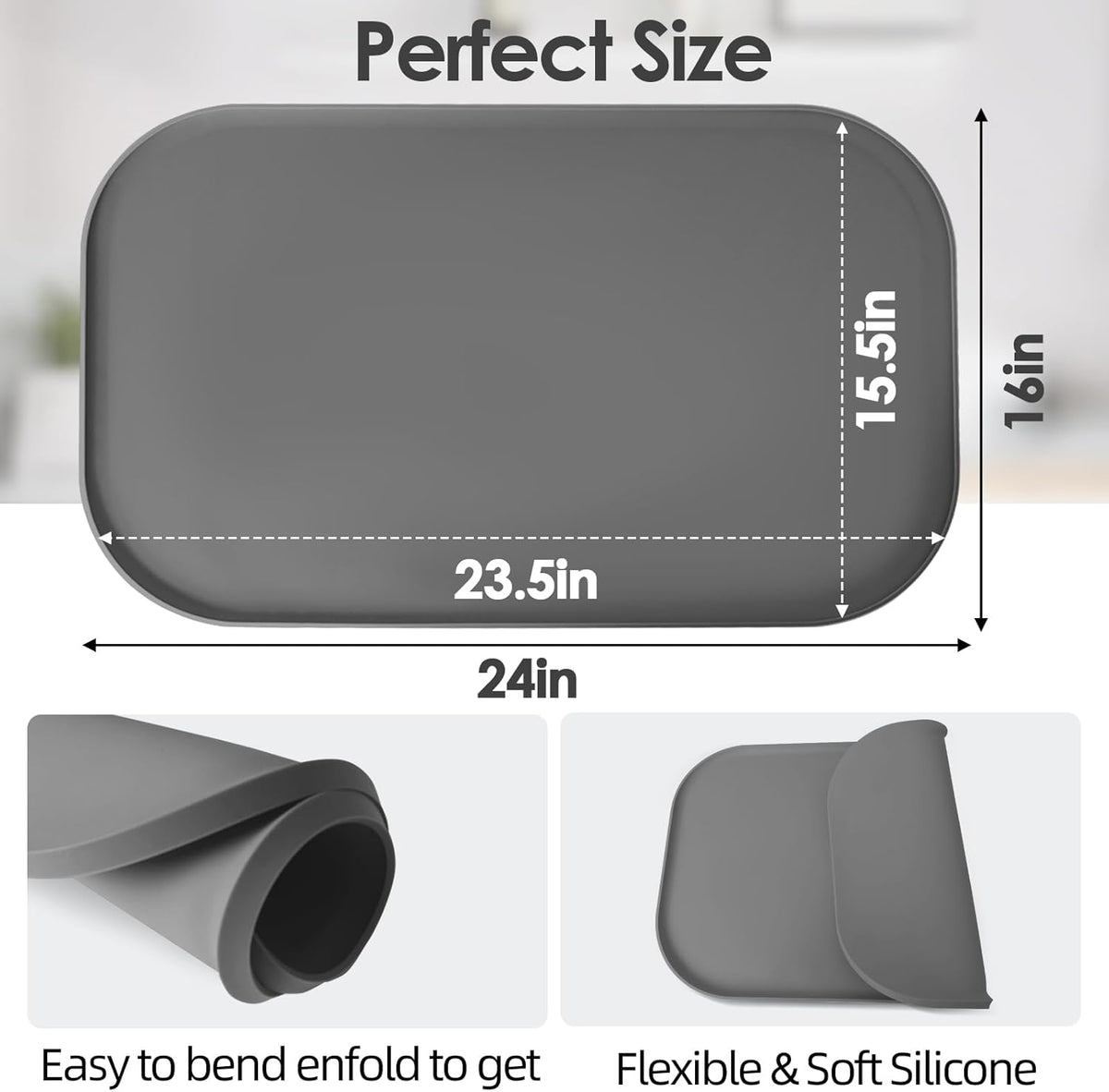 Silicone Coffee Maker Mat with Lip, 24'' x 16'' Heavy Duty Coffee Maker Mat for Countertops, Coffee Tray Fit Under Coffee Machine Appliance Automatic Machines Espresso Accessory, Grey