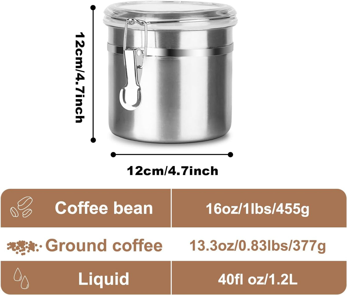 Walktosun Stainless Steel Food Container with Clear Lids Airtight Storage Container Stackable Small Canisters Kitchen Pantry Storage for Cereal, Snacks, Candy, Herbs, Spices, Sugar, Tea (1.2L Silver)