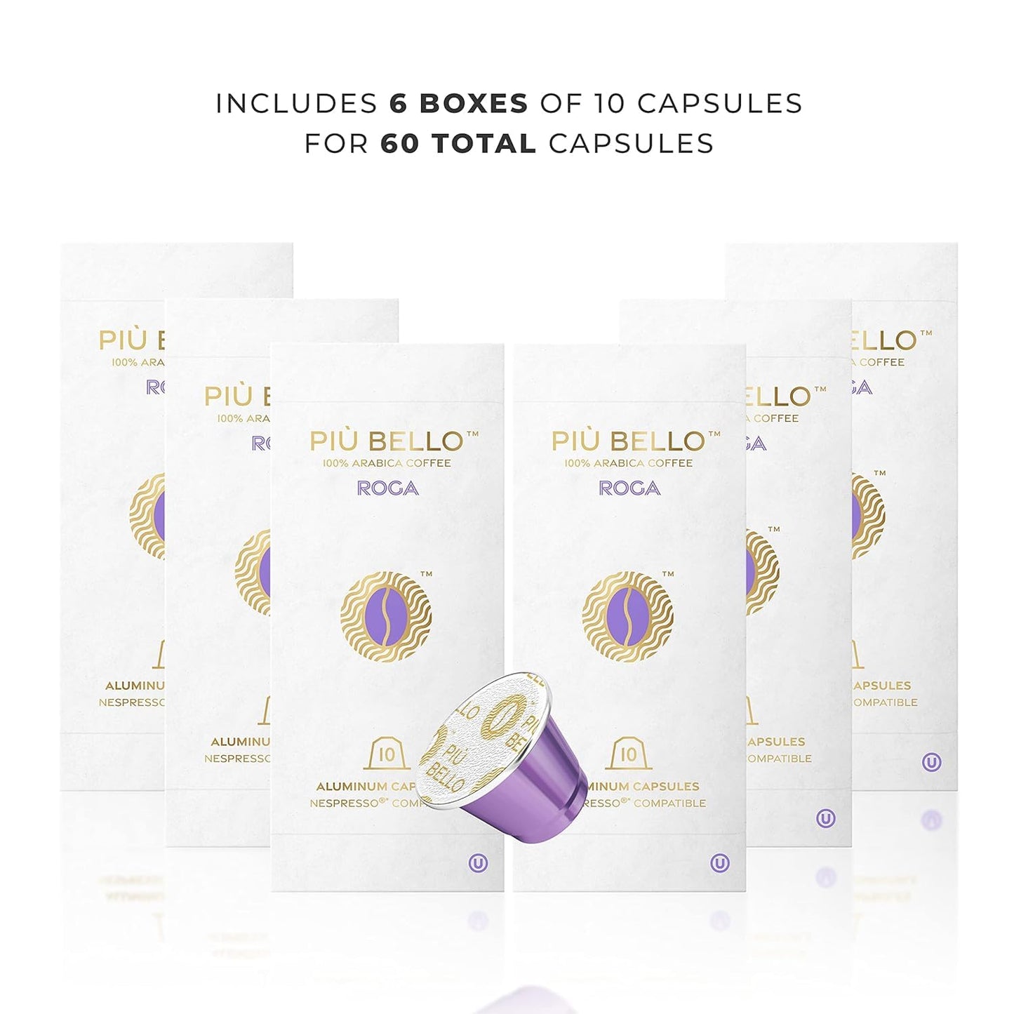 Piu Bello Roga Espresso Coffee Pods for Nespresso Original Machines – Compatible Capsules Pack – Rich &amp; Balanced Taste – Strong Italian Espresso Flavor – Kosher Certified (60 Count, Single Flavor)
