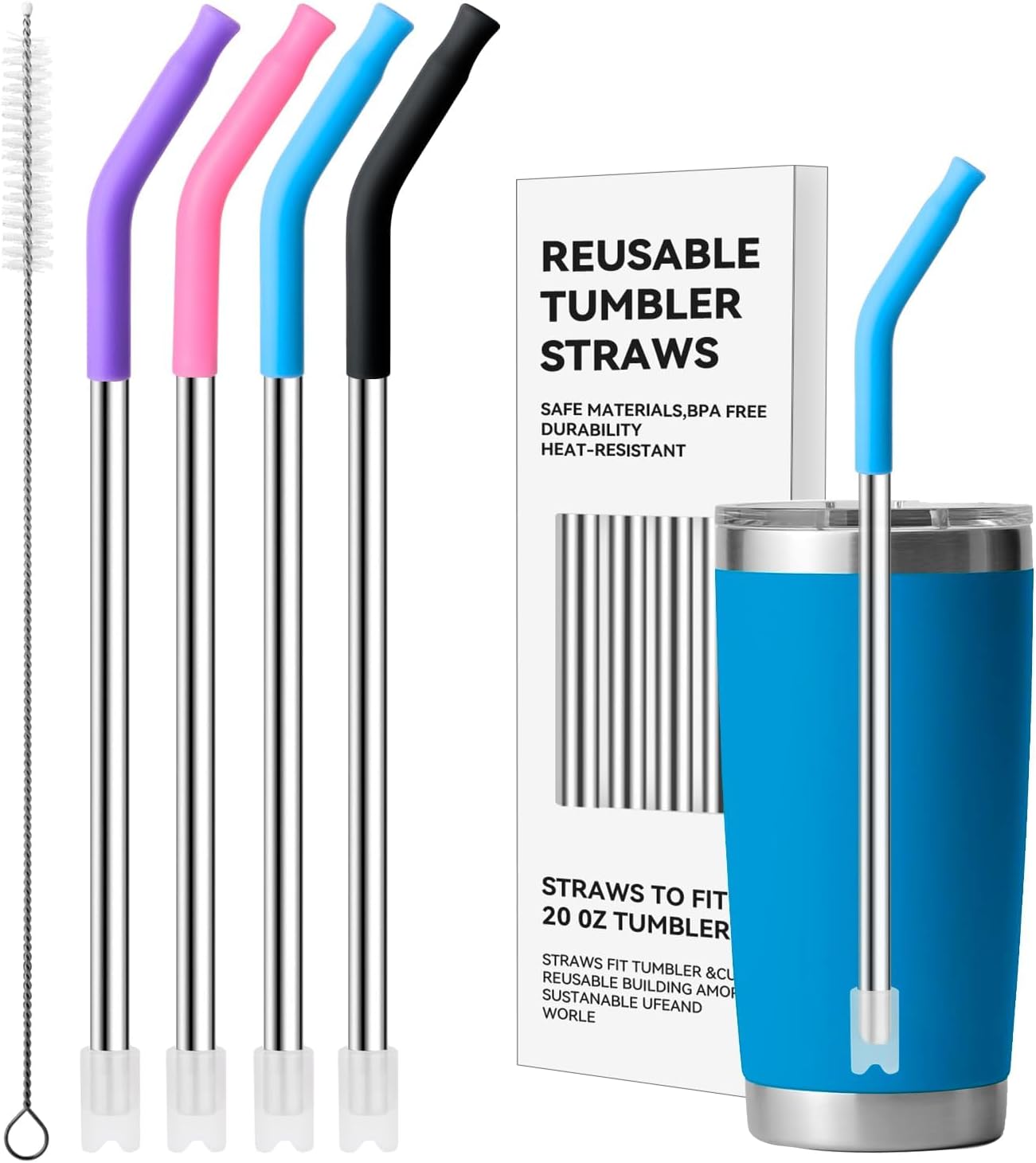 Metal Straws with Silicone Tip for 20 oz YETI Tumbler, 4 Pcs