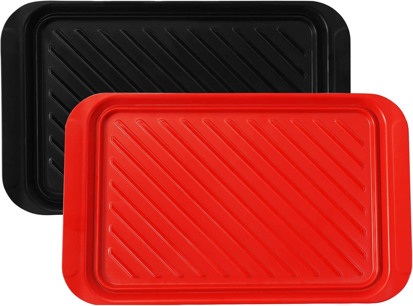 TP 17" x 10.5" Grilling Prep and Serve Trays, Set of 2, Black&amp;Red | Melamine BBQ Trays, Serving Platters for Meats, Raw and Cooked Food Separation, Grill Accessories, Break-resistant