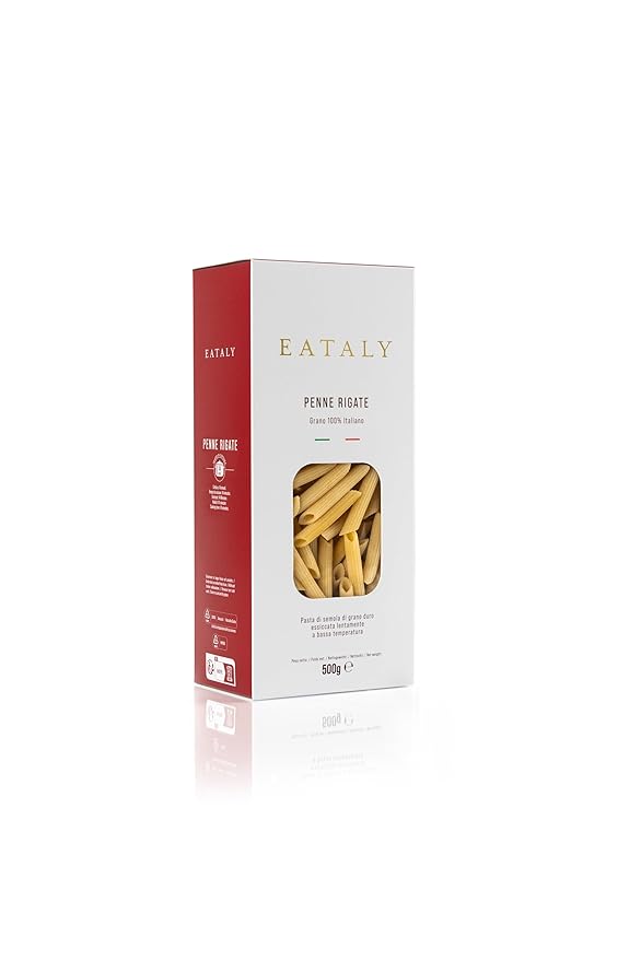 Eataly Italian Penne Rigate Pasta Noodles - 500g (17 oz.) Box -Authentic Durum Semolina Wheat - Made in Italy- Dried Pasta for Gourmet Dining, 1 Pack
