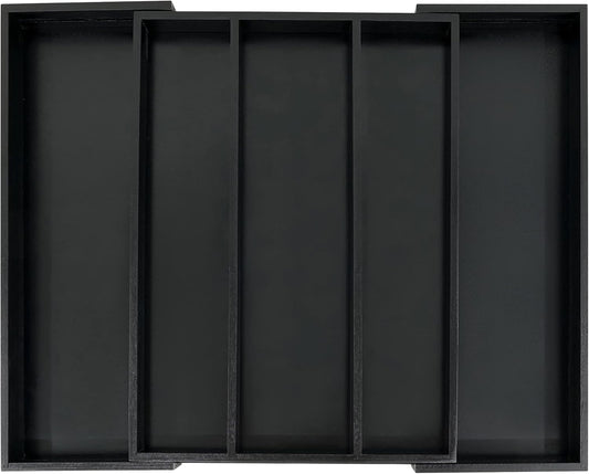 Utoplike Bamboo Drawer Organizer Kitchen Utensils, Adjustable Black Silverware Holder and Cutlery Tray Organiser, Expandable