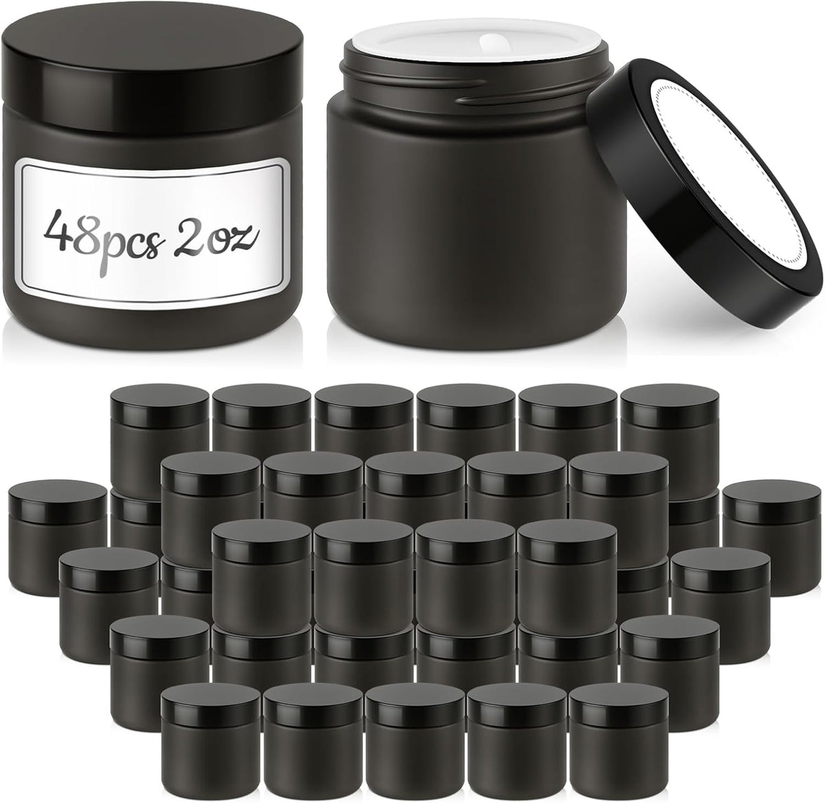 Bumobum 48 Pack 2 oz Black Small Glass Jars with Black Lids