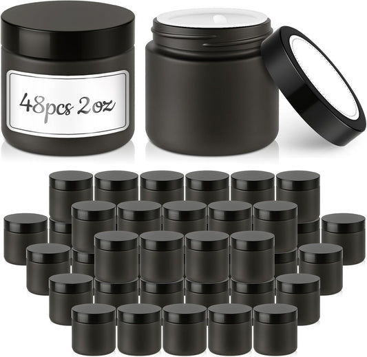 Bumobum 48 Pack 2 oz Black Small Glass Jars with Black Lids
