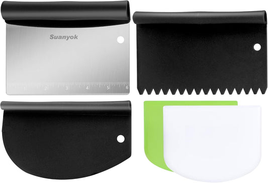 Bench Scraper Food Vegetable Chopper,Stainless Steel Pizza Dough Scraper-Flexible Plastic Bowl/Cake Scraper 5-Piece